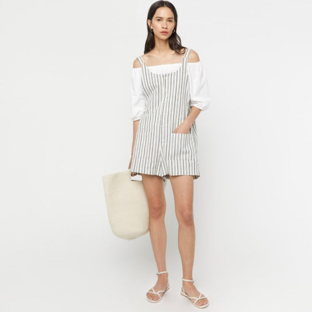Oak + Fort Linen Blend Striped romper